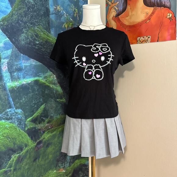 hello kitty forever 21 rhinestone graphic tee black large kawaii y2k - Picture 2 of 6